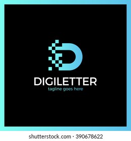 Business corporate letter D logo design vector. Colorful digital letter icon template for technology. Pixel logotype