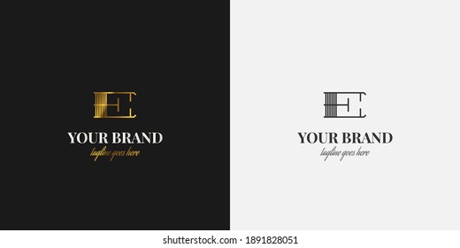 Business corporate letter E logo design template. Initial e letter logo with line concept in golden gradient