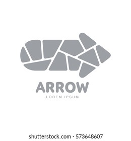 Business, corporate logo template with arrow formed by separate rounded elements, vector illustration isolated on white background. Graphic arrow logotype, logo design, concept of many forming one