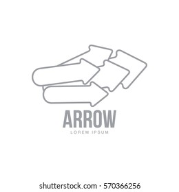 Business, corporate logo template with five arrows pointing to common direction, vector illustration isolated on white background. Graphic arrow logotype, logo design, unity of goals concept