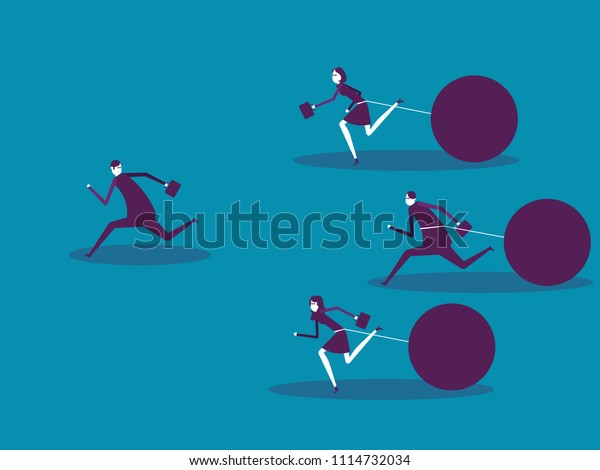 Business corporate
people and over burdened. Vector illustration business debt
concept, Ball, Freedom,
Carrying.