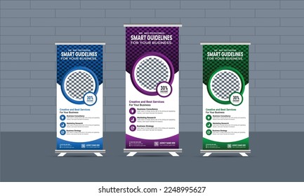 Business corporate roll-up banner template,  Professional roll-up stand banner template Set vector layout, x-stand, exhibition display,  Concept growth to success, smart guideline, Standee Design
