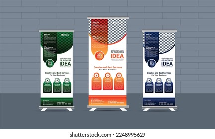 Business corporate roll-up banner template,  Professional roll-up stand banner template Set vector layout, x-stand, exhibition display,  Concept growth to success, smart guideline, Standee Design