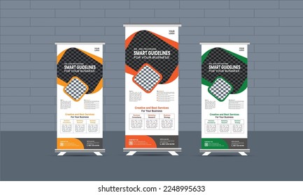 Business corporate roll-up banner template,  Professional roll-up stand banner template Set vector layout, x-stand, exhibition display,  Concept growth to success, smart guideline, Standee Design