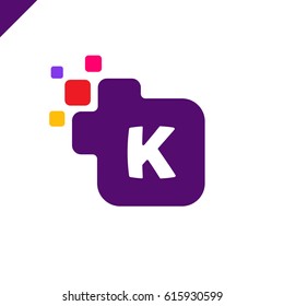 Business corporate square letter K font logo design vector. Colorful digital letter alphabet template for technology. Pixel logotype