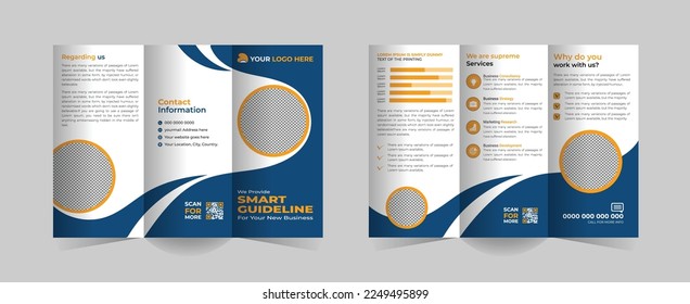  Business corporate tri-fold brochure template, digital marketing brochure vector template, creative business tri fold brochure vector template or company profile brochure