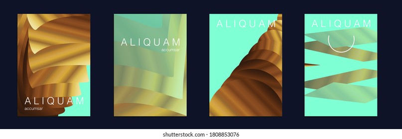 Business Cosmic Background. Golden Liquid Texture. Fluid Minimal Designs. Abstract Metal Vector Template. Green, Aqua Menthe and Gold Vintage Paper Gradient Texture. Light Stylish Luxury Flyer.
