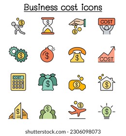Business cost color line icon set