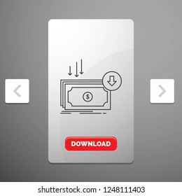 Business, cost, cut, expense, finance, money Line Icon in Carousal Pagination Slider Design and Red Download Button