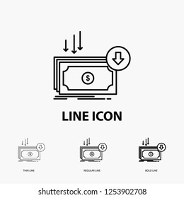 Business, Cost, Cut, Expense, Finance, Money Icon In Thin, Regular And Bold Line Style. Vector Illustration