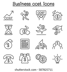 Business Cost Icon Set In Thin Line Style