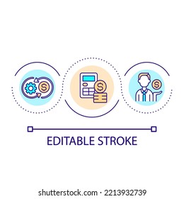 Business costs calculation loop concept icon. Finances management. Expenses control abstract idea thin line illustration. Isolated outline drawing. Editable stroke. Arial font used