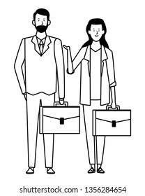 business couple avatar cartoon character black and white
