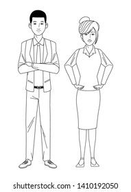 business couple avatar cartoon character black and white vector illustration graphic design