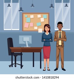 business couple avatar cartoon character indoor with a office background vector illustration graphic design