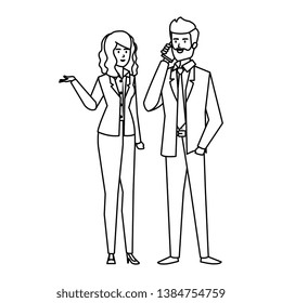 business couple calling with smartphone