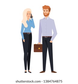 business couple calling with smartphone