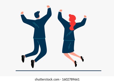 Business couple celebrating success. Partners, successful businesspeople, winning flat vector illustration. Business, leadership, triumph concept for banner, website design or landing web page