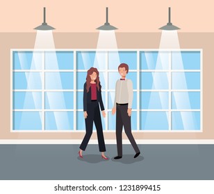 business couple in corridor office