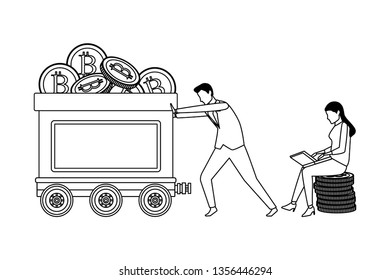 business couple with cryptocurrency black and white