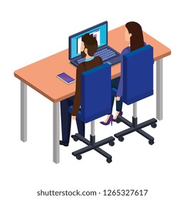 business couple in the desk with laptop
