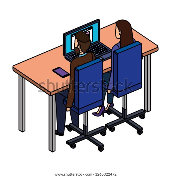 Business Couple Desk Laptop Stock Vector Royalty Free 1265322472