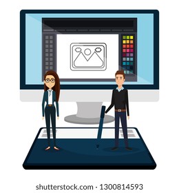 business couple with desktop computer