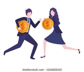 business couple with dollar sign avatar character