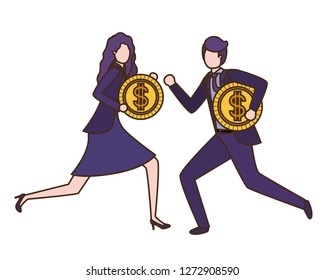 business couple with dollar sign avatar character