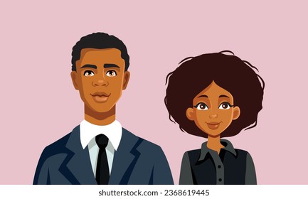 
Business Couple in Elegant Formal Attire Vector Cartoon illustration. Team of coworkers feeling happy and excited to work together
