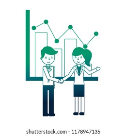 business couple elegant with graphical statistics