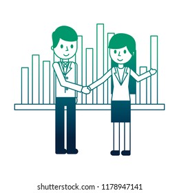 business couple elegant with graphical statistics
