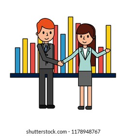 business couple elegant with graphical statistics