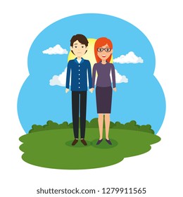 business couple in the field