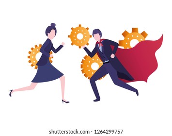 business couple with gear avatar character