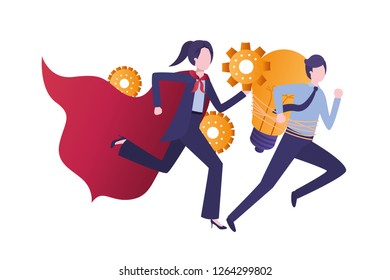 business couple with gear and light bulb