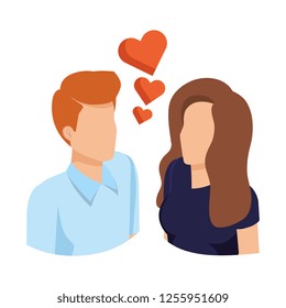 business couple with hearts avatars characters