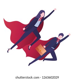 business couple with hero coat character