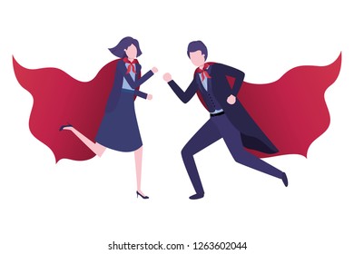 business couple with hero coat character