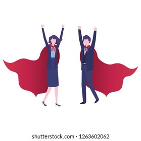 business couple with hero coat character
