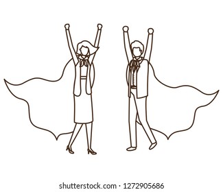 business couple with hero coat character