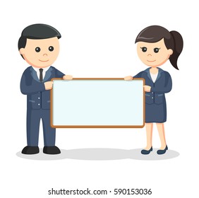 business couple holding landscape board