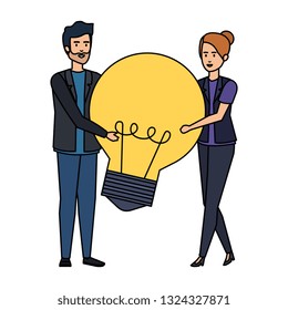 business couple lifting bulb