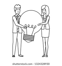 business couple lifting bulb