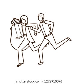 business couple with light bulb avatar character