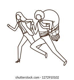 business couple with light bulb avatar character