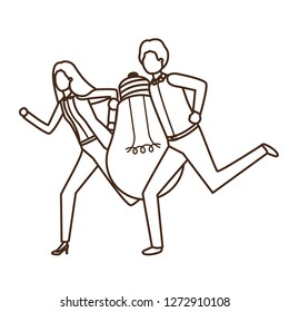business couple with light bulb avatar character