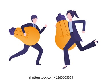 business couple with light bulbs avatar character