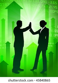Business Couple on Green Stock Market Background Original Vector Illustration