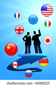 Business Couple on  internet flag buttons background Original Vector Illustration